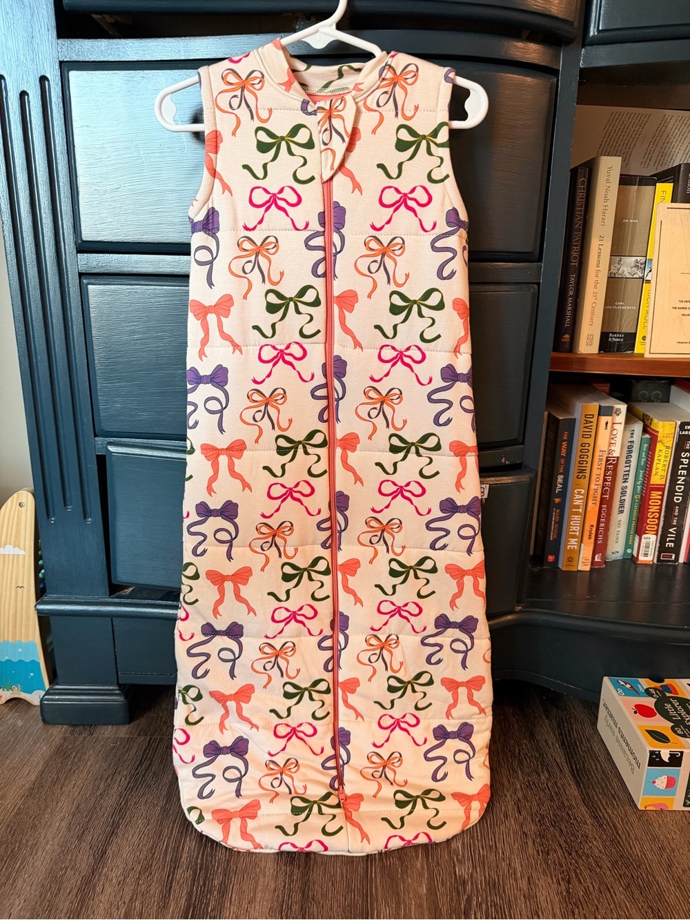 Sleeveless Kids Footie Sleep Bag with Colorful Bow Print - White